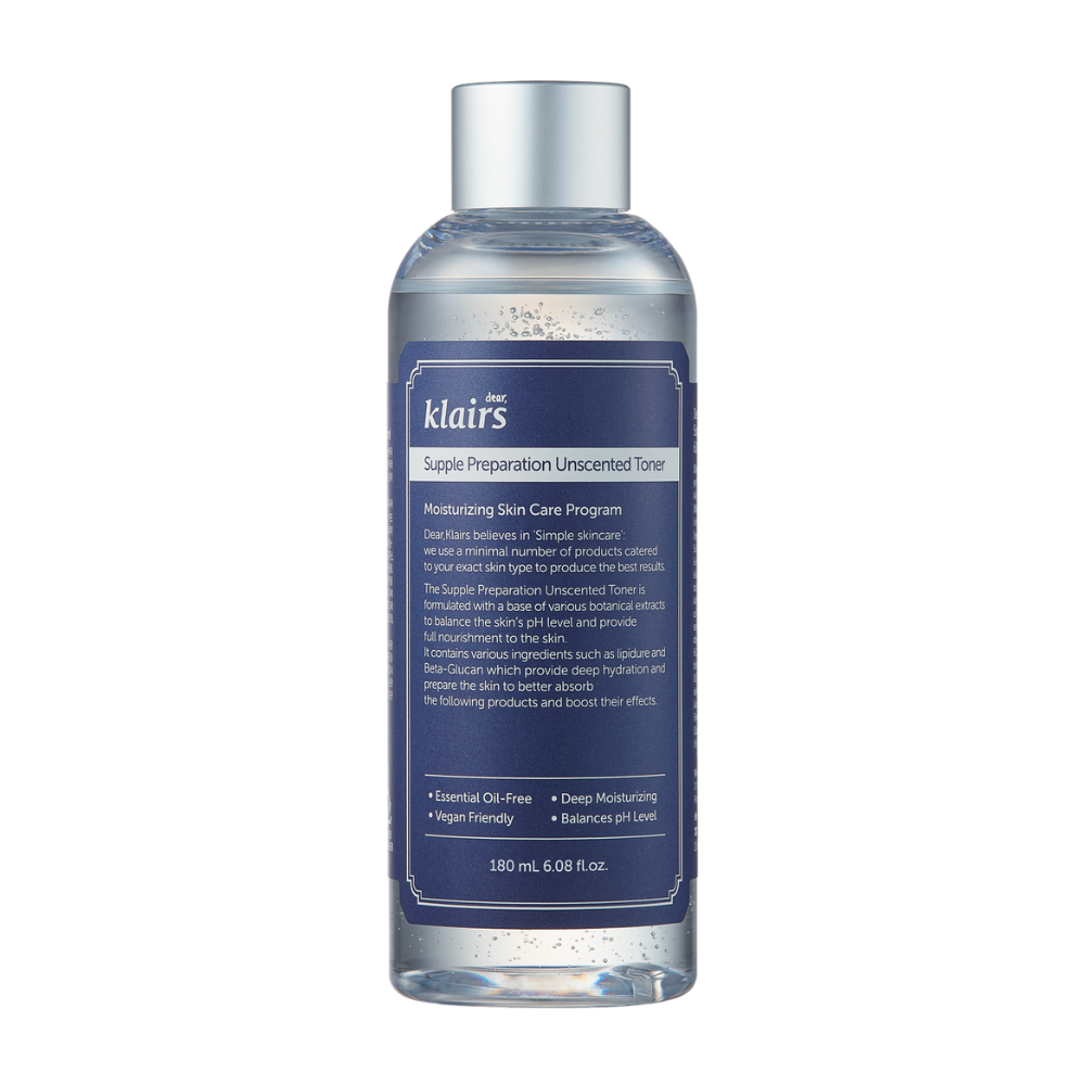 Dear, Klairs Supple Preparation Unscented Toner 180ml — Essential Oil-Free Toner — product packaging