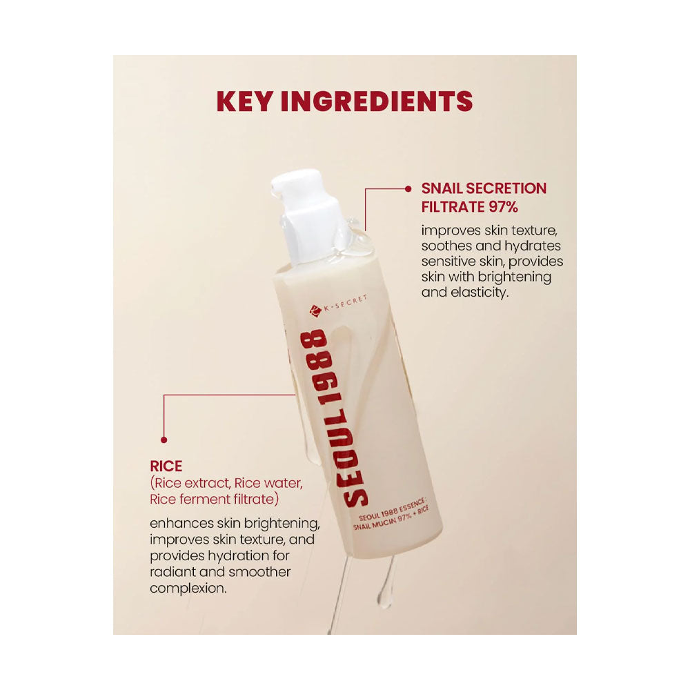 KSECRET Seoul 1988 Essence: Snail Mucin 97% + Rice 100ml — Snail Mucin Essence — gallery image 3