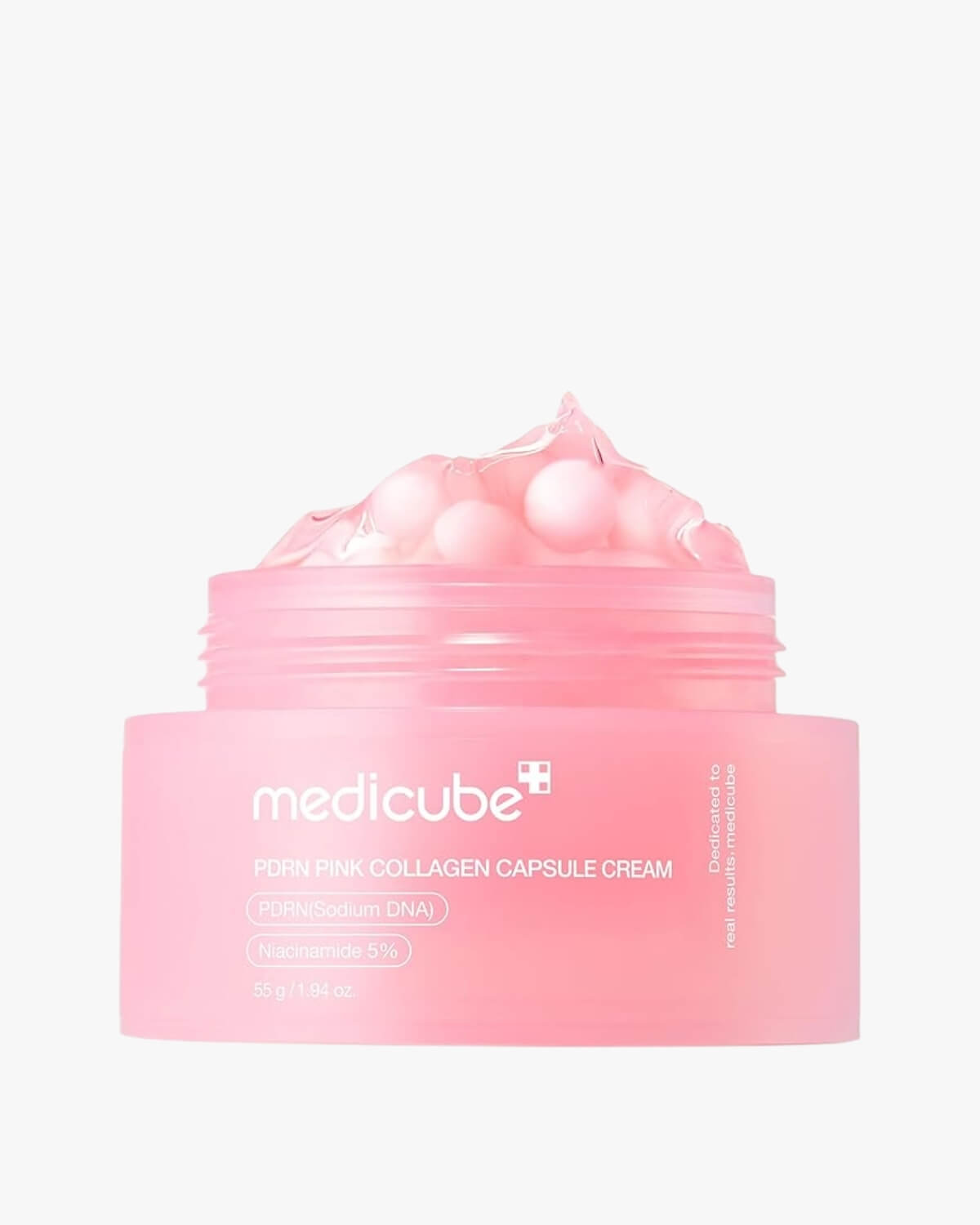 Medicube PDRN Pink Collagen Capsule Cream 55g jar with pink capsules — front view