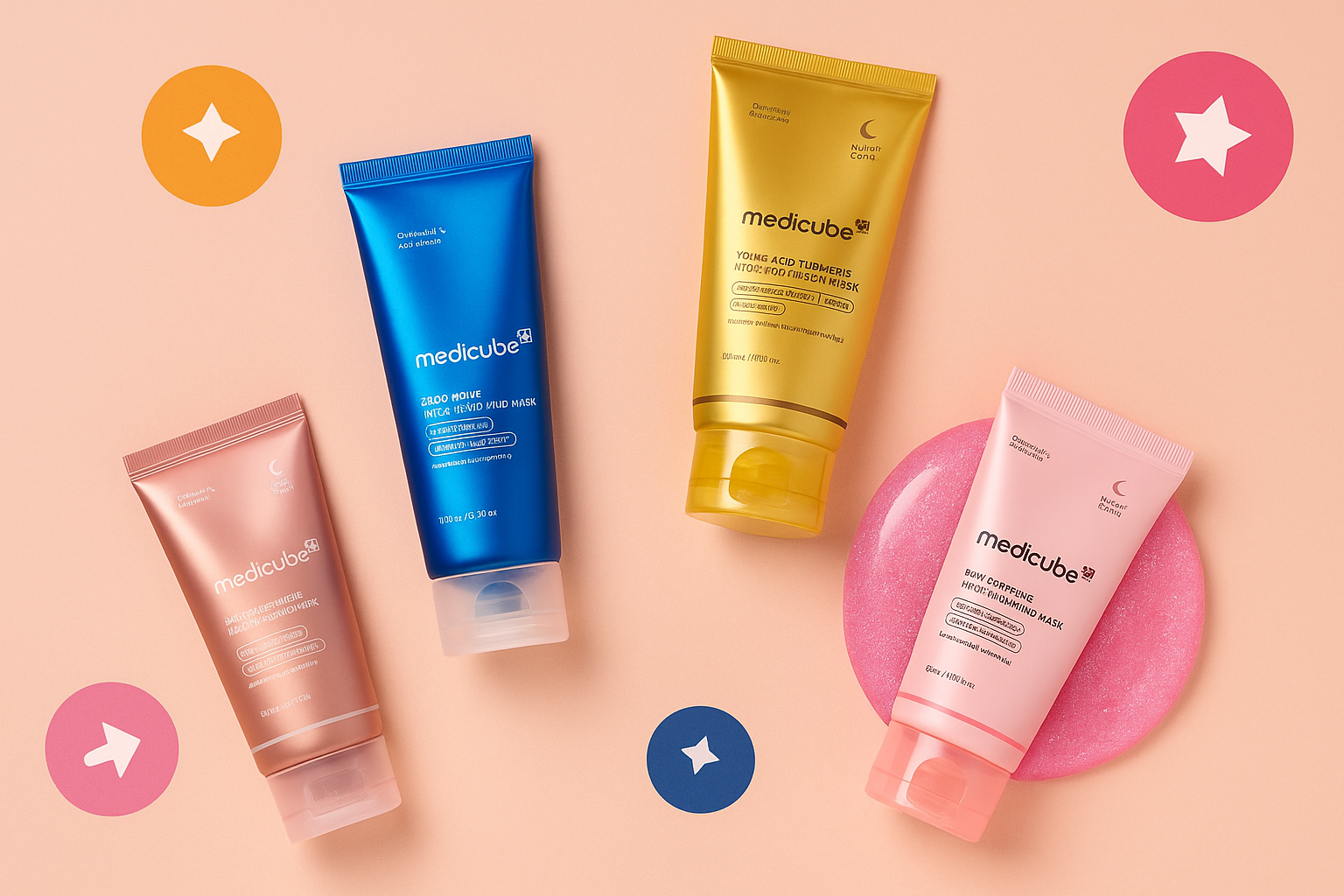 Medicube pore care flatlay on pink background